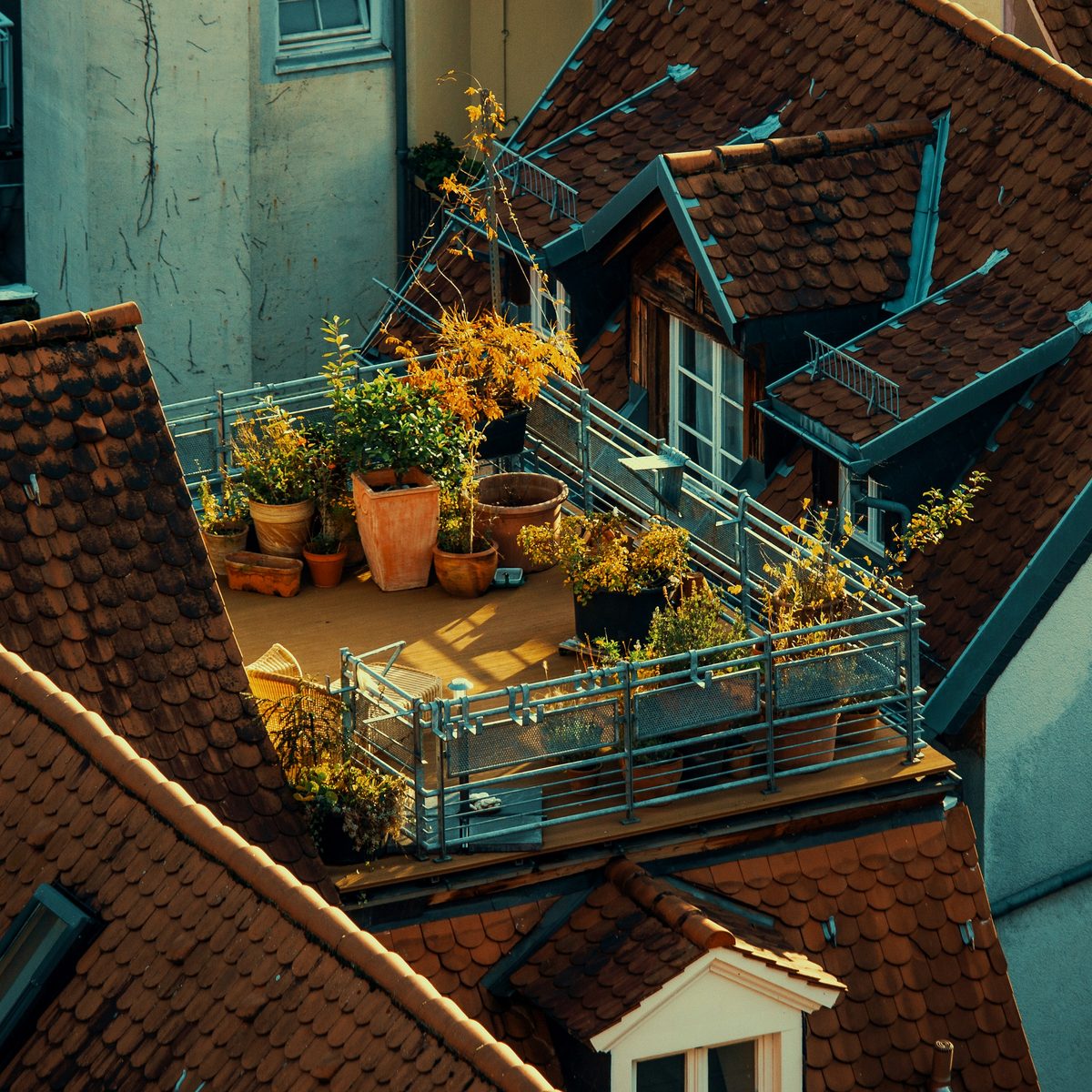 Dächer und eine Dachterrasse in Stuttgart
